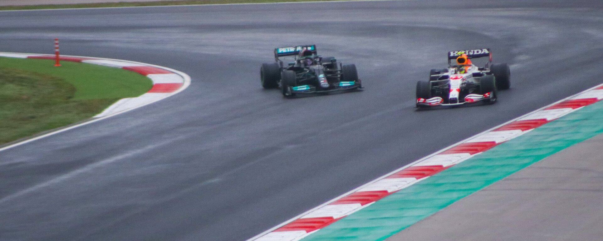 Lewis Hamilton and Sergio Perez battle in Turkey 2021